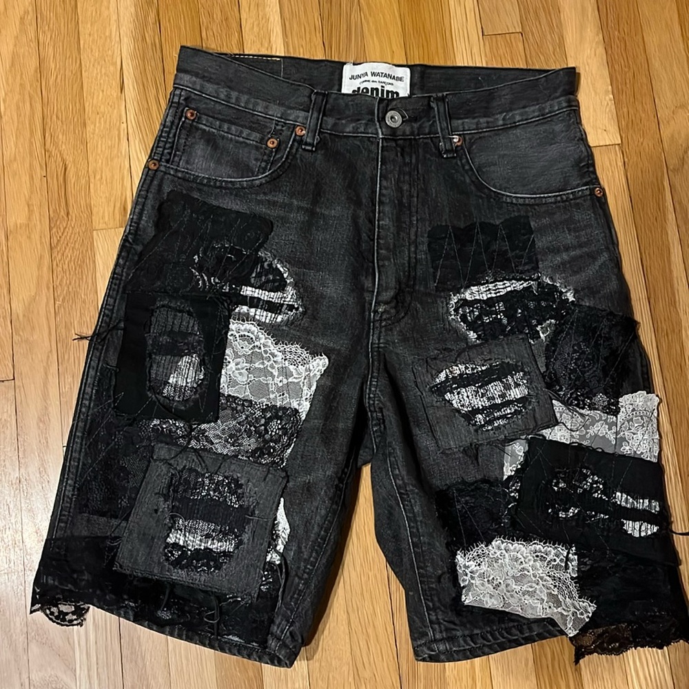Junya watanabe Comme des garçon distressed lace patches shorts XS